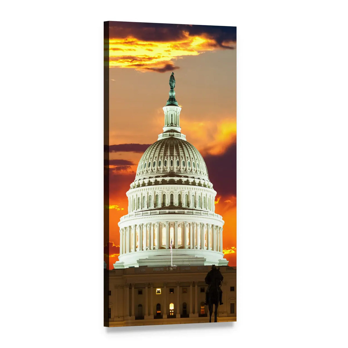 United States Capitol Dome at Sunset Vertical Canvas Wall Art, 1 panel 1 Vertical layout gallery wrapped canvas set, angled product view