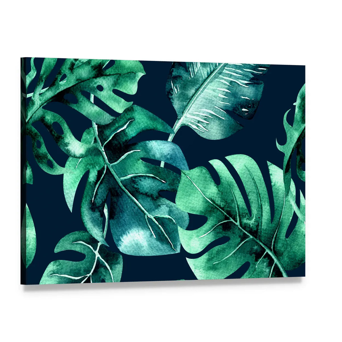 Dense Tropical Leaf Pattern Canvas Wall Art, single panel gallery wrapped canvas, angled product view