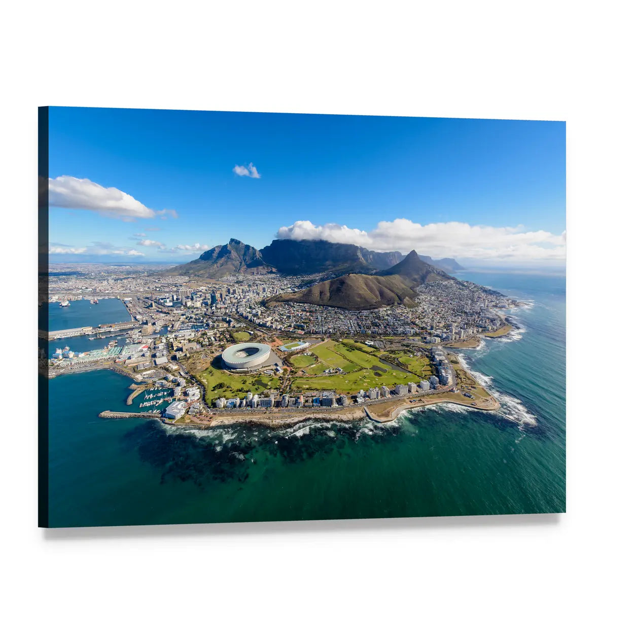 Aerial View of Cape Town Canvas Wall Art, single panel gallery wrapped canvas, angled product view