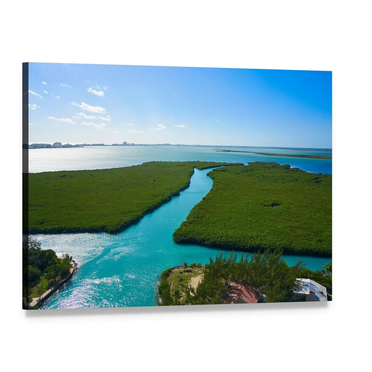 Nichupte Lagoon Mexico Mangrove Channel Canvas Wall Art, single panel gallery wrapped canvas, angled product view