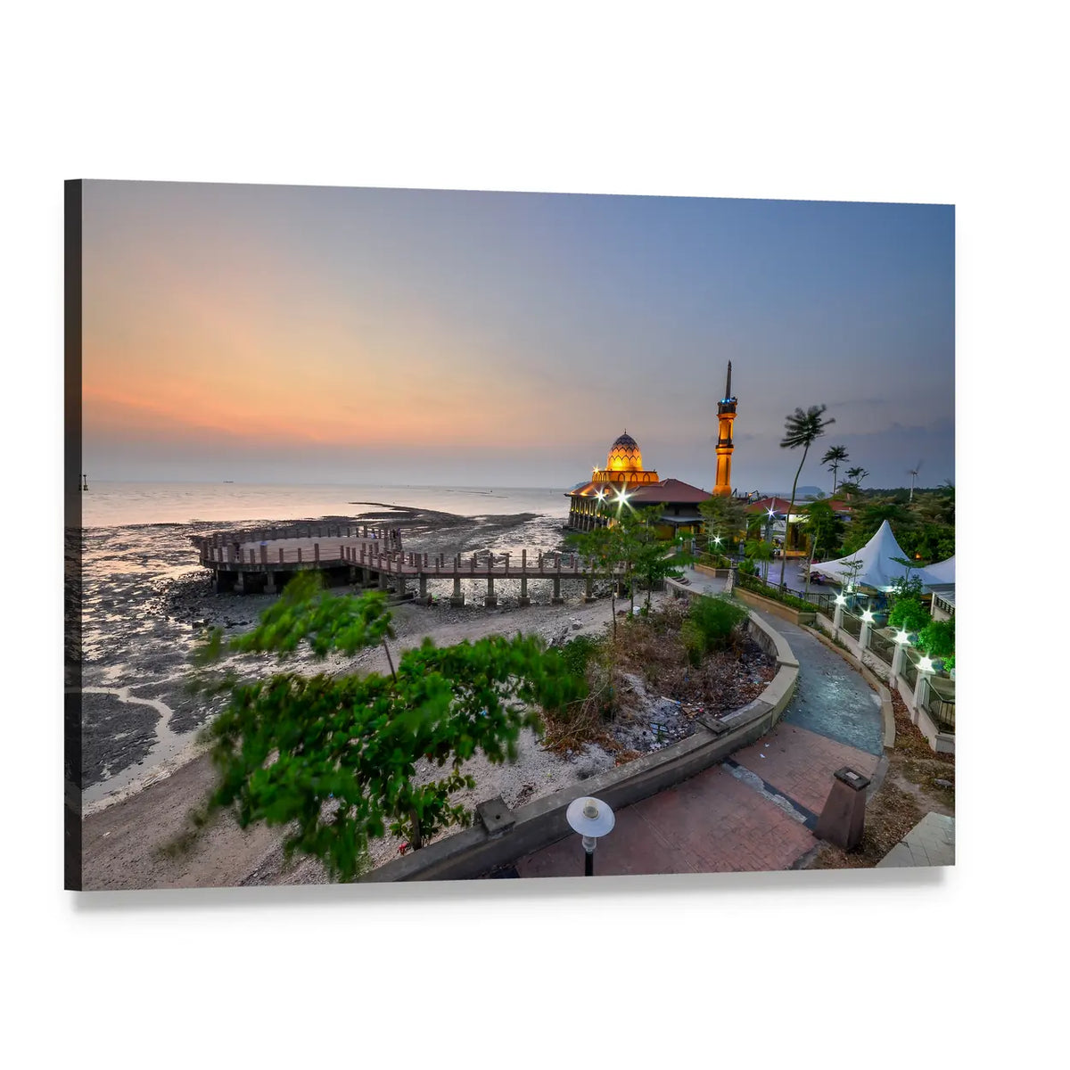 Al-hussien Mosque at Dusk Canvas Wall Art, single panel gallery wrapped canvas, angled product view