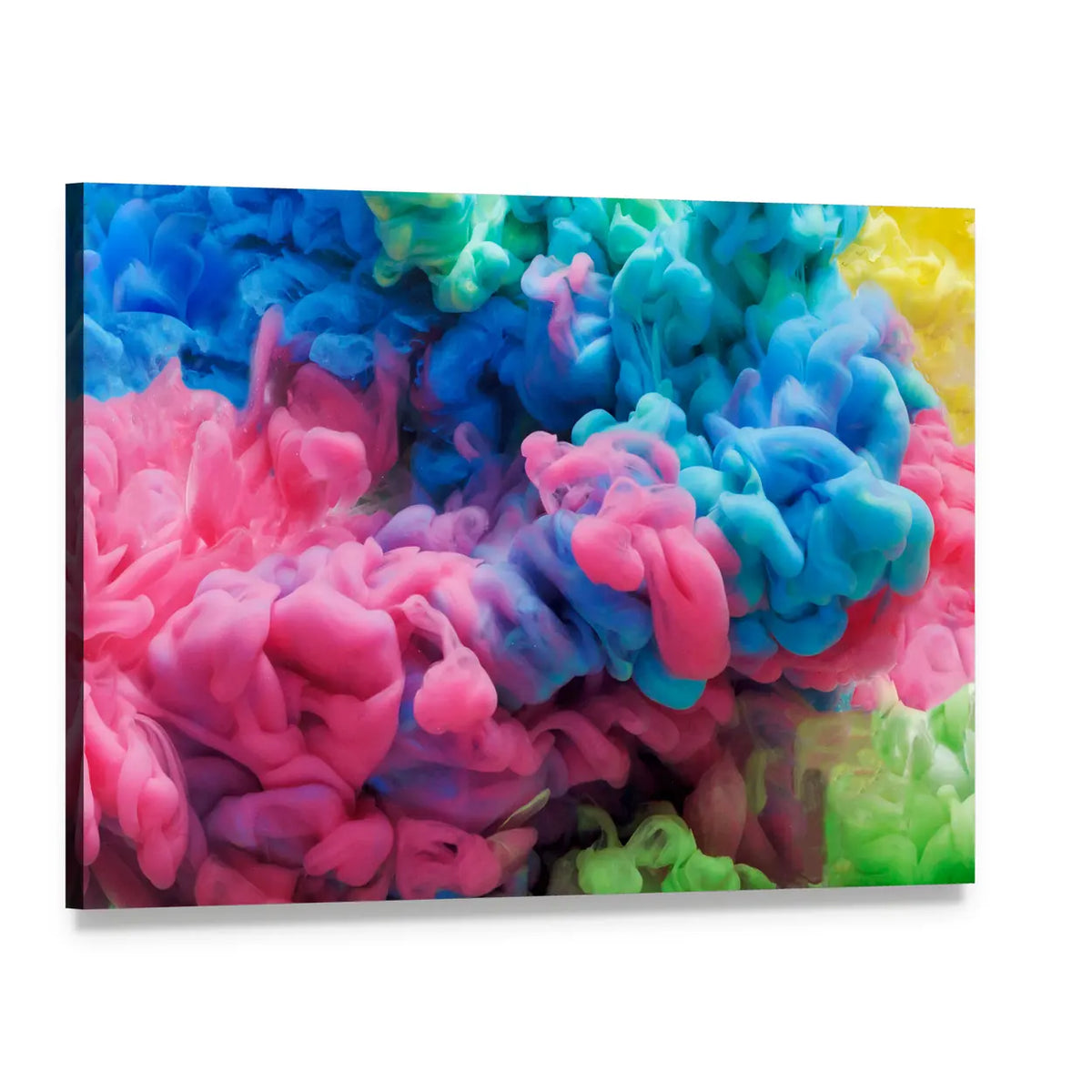 Colorful Acrylic Ink Swirls Canvas Wall Art, single panel gallery wrapped canvas, angled product view