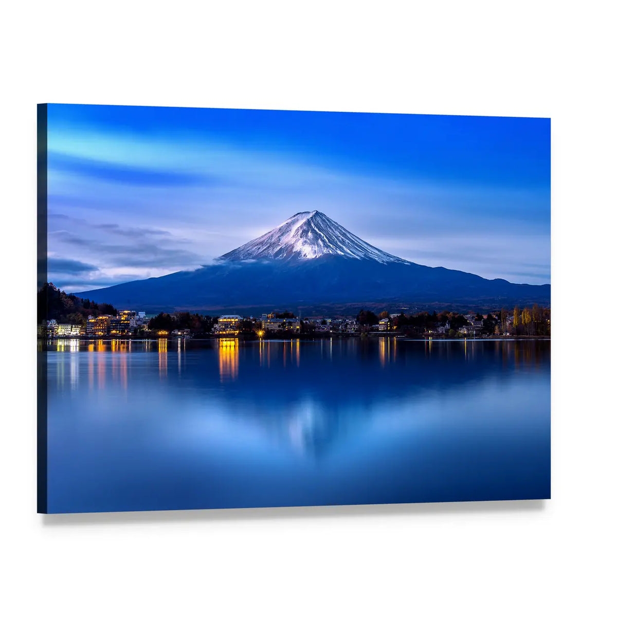 Mount Fuji Reflected on Kawaguchiko Lake Canvas Wall Art, single panel gallery wrapped canvas, angled product view
