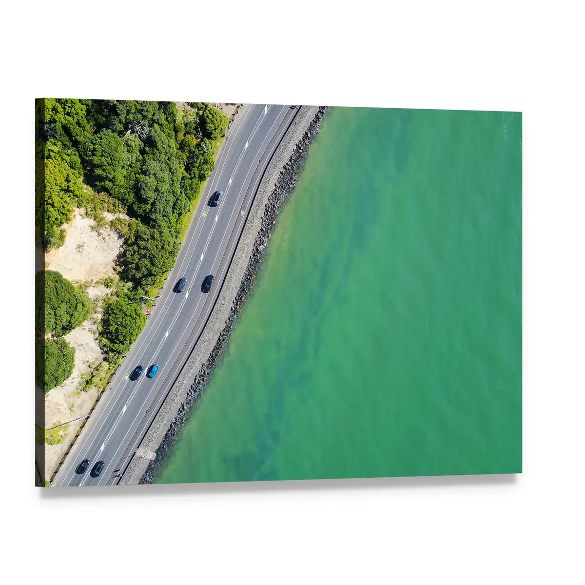 Coastal Road in Auckland Canvas Wall Art, single panel gallery wrapped canvas, angled product view