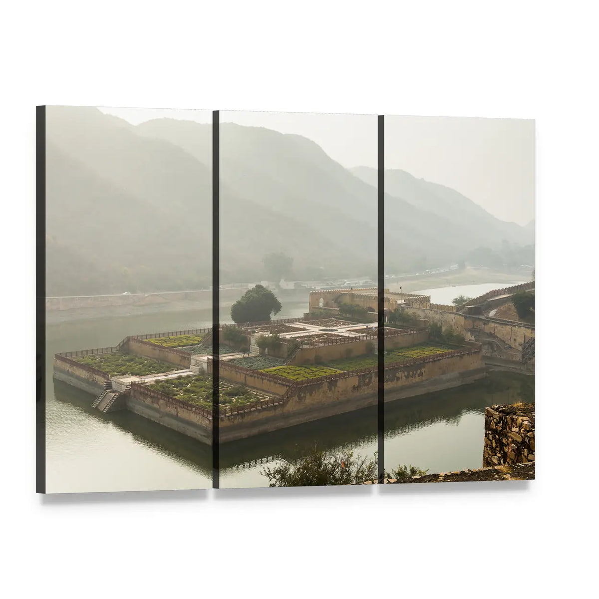 Walls of Amer Fort Canvas Wall Art, 3 panel 3 Horizontal layout gallery wrapped canvas set, angled product view