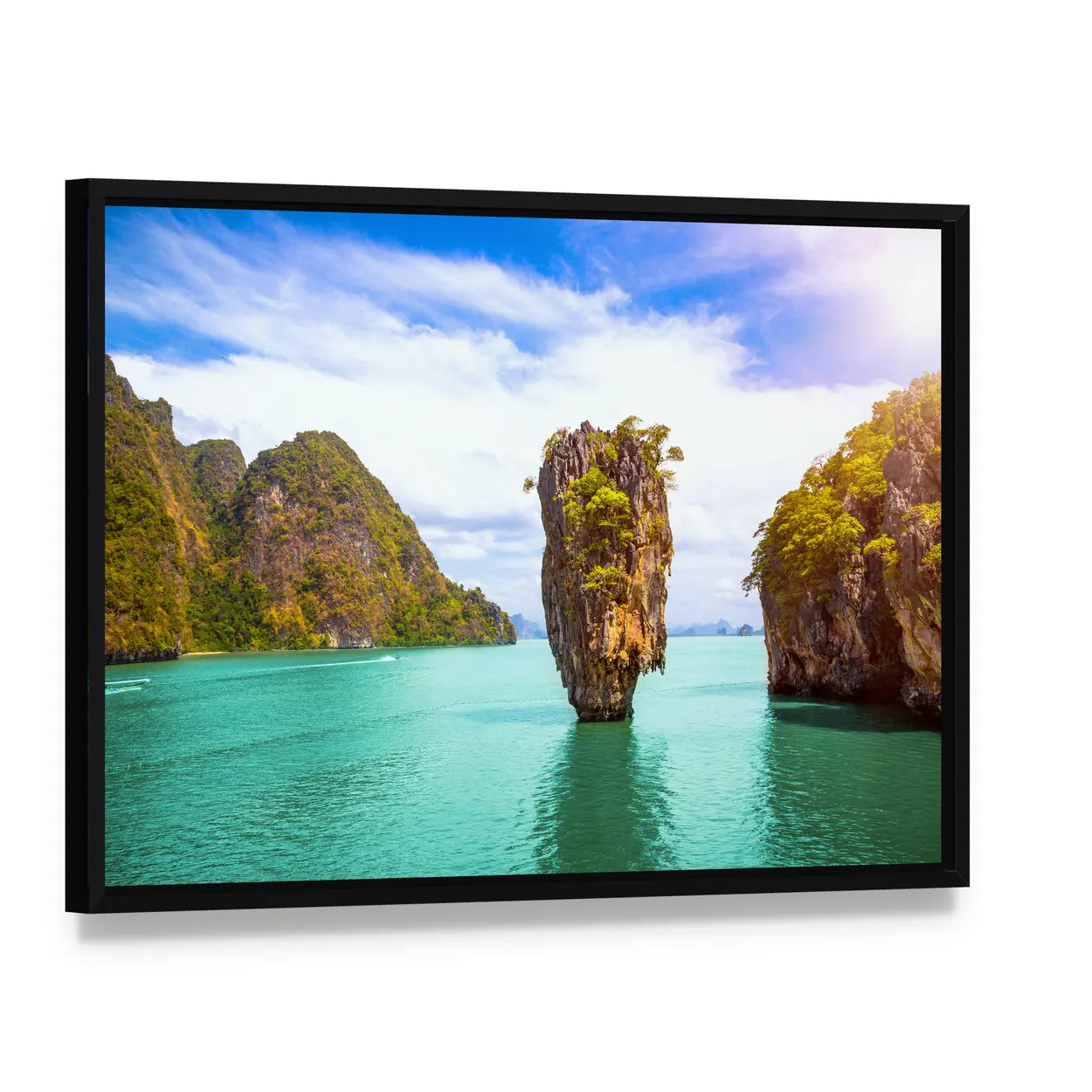 James Bond Island In Phang Nga Bay Phuket Thailand Canvas Wall Art, framed canvas in a black floater frame, angled product view