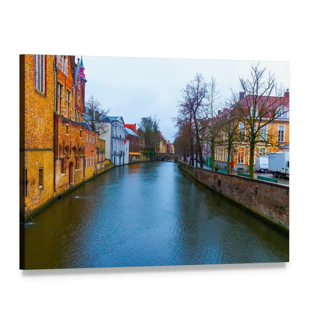 Medieval Buildings Along Canal Canvas Wall Art, single panel gallery wrapped canvas, angled product view