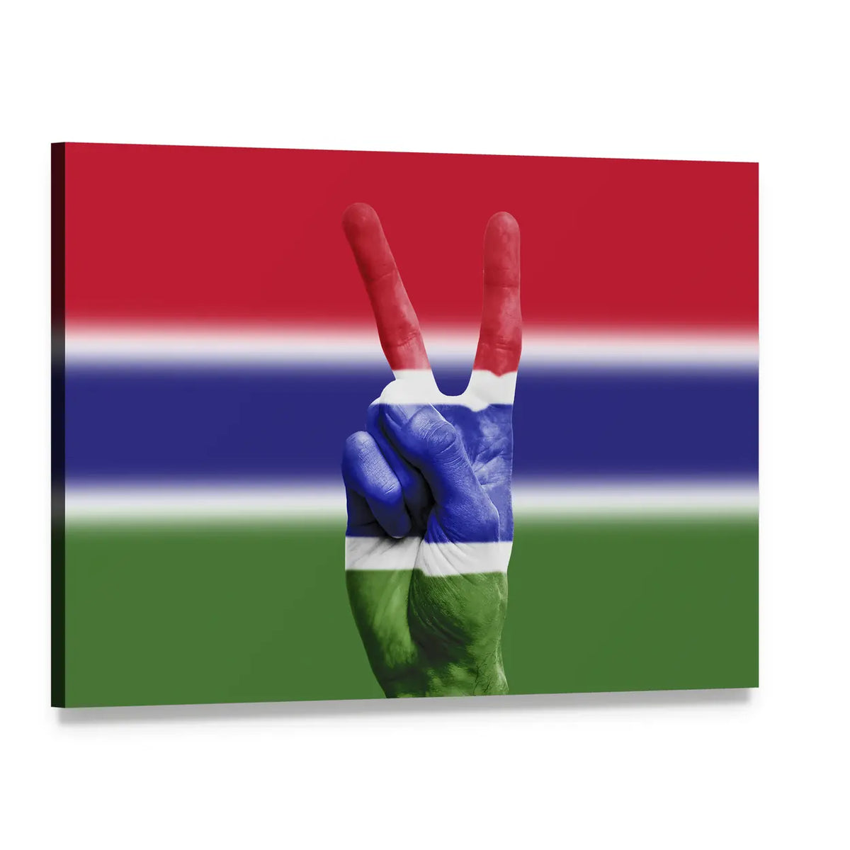 Gambia Flag Peace Sign Canvas Wall Art, single panel gallery wrapped canvas, angled product view