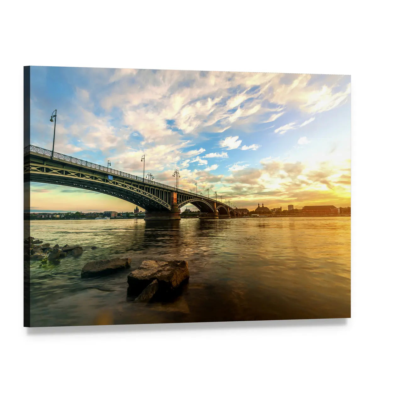 Sunset Over Rhine Canvas Wall Art, single panel gallery wrapped canvas, angled product view
