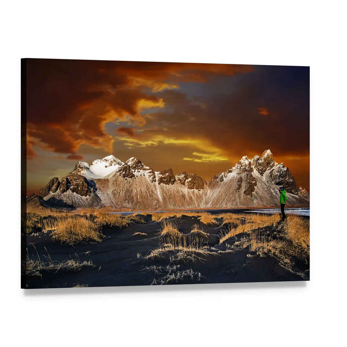 Vestrahorn Mountains at Sunset Canvas Wall Art, single panel gallery wrapped canvas, angled product view