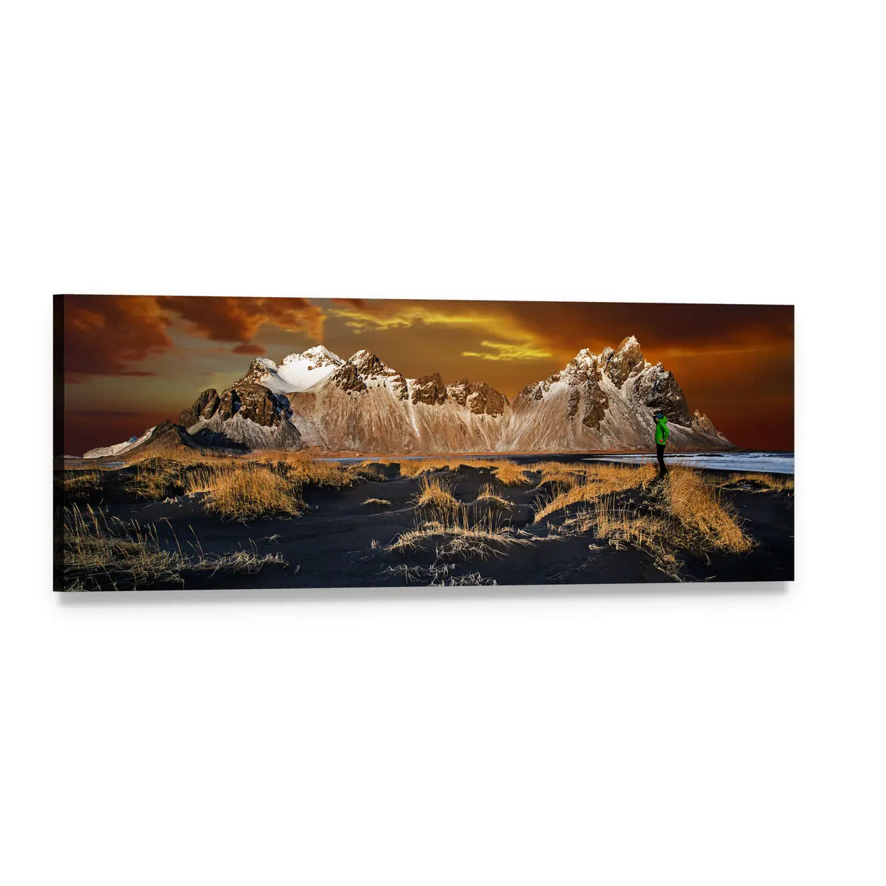 Vestrahorn Mountains, Iceland Panoramic Canvas Wall Art, single panel gallery wrapped canvas, angled product view