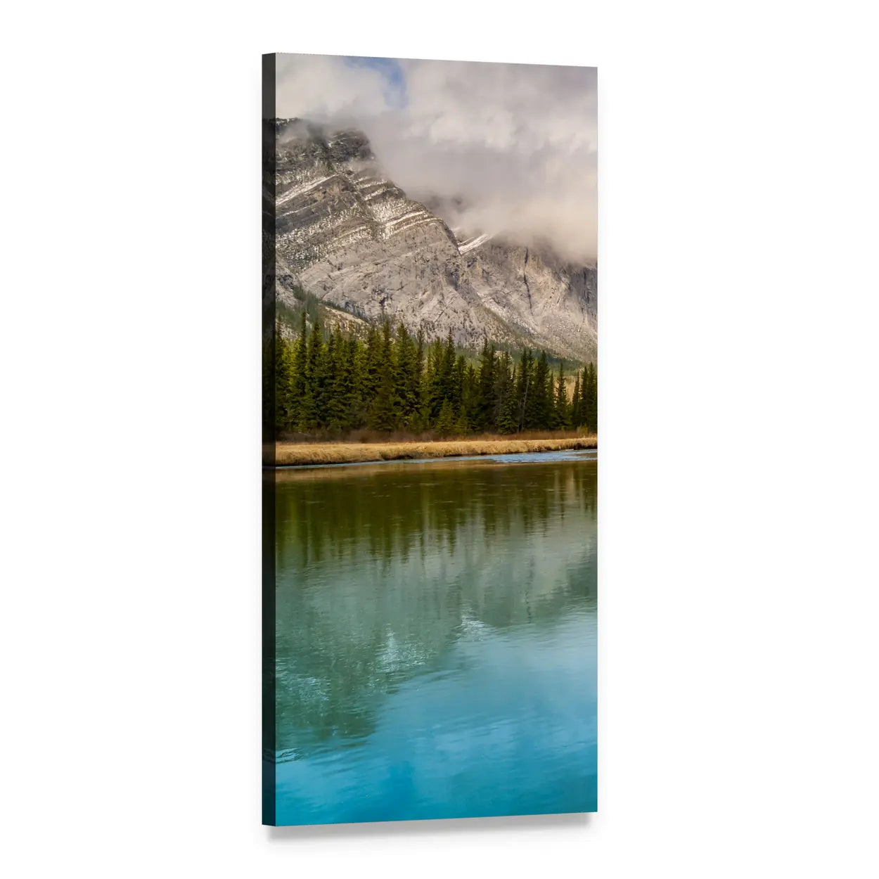 Bow River Reflections Vertical Canvas Wall Art, 1 panel 1 Vertical layout gallery wrapped canvas set, angled product view