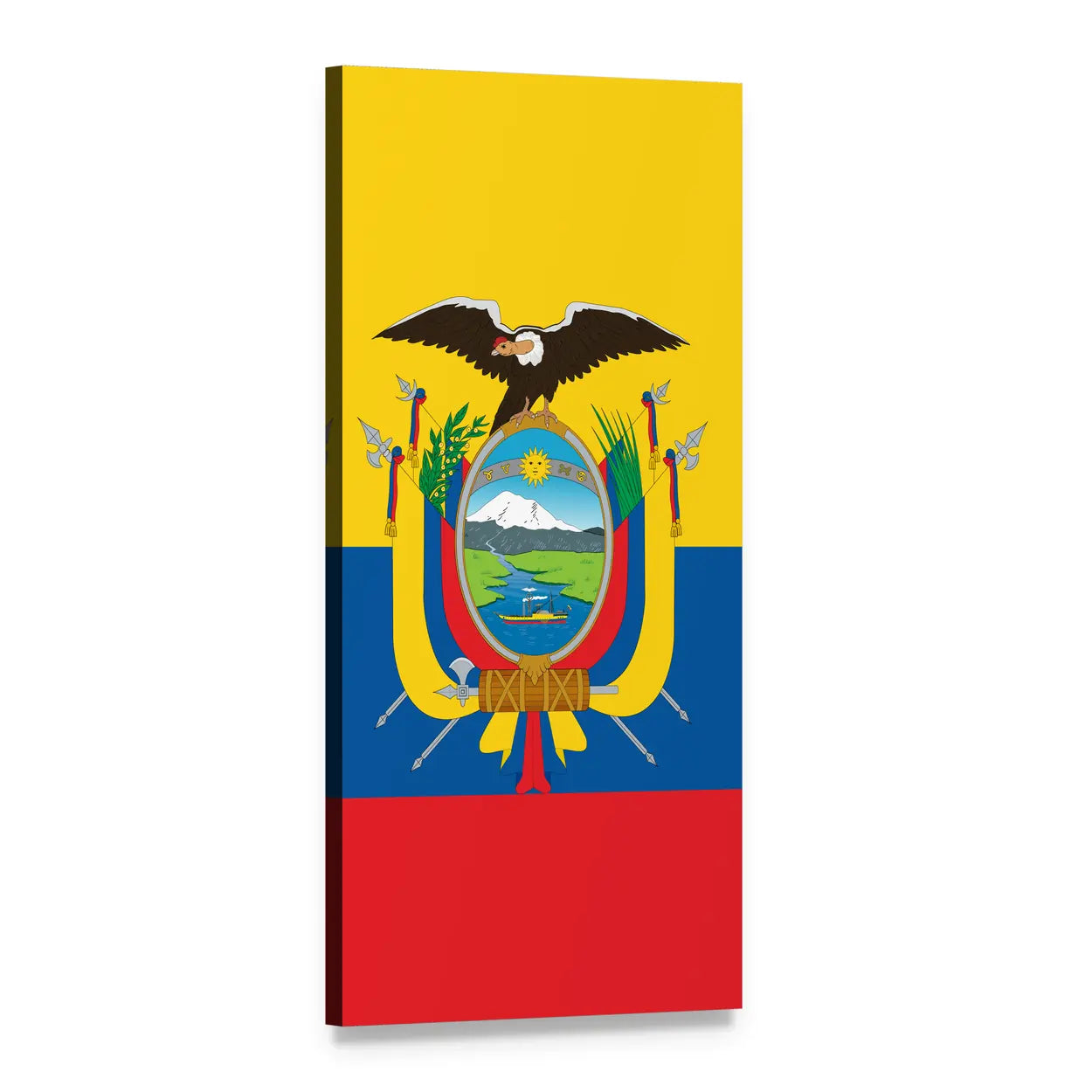 Ecuadorian Flag with Coat of Arms Vertical Canvas Wall Art, 1 panel 1 Vertical layout gallery wrapped canvas set, angled product view