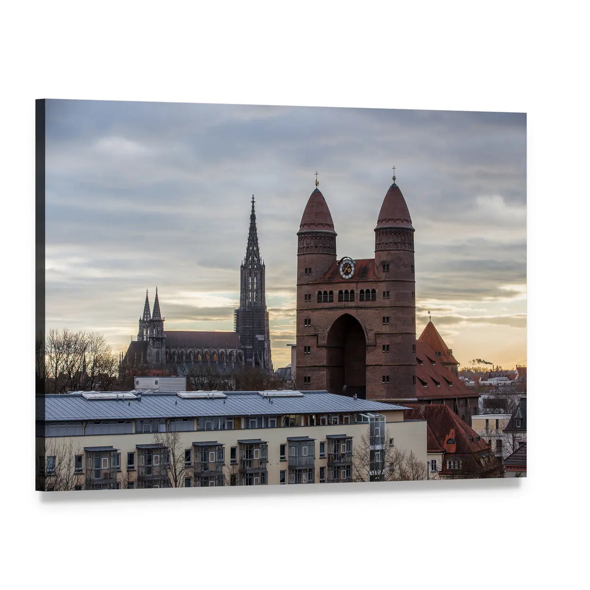Ulm Minster and Church of the Garrison Canvas Wall Art, single panel gallery wrapped canvas, angled product view