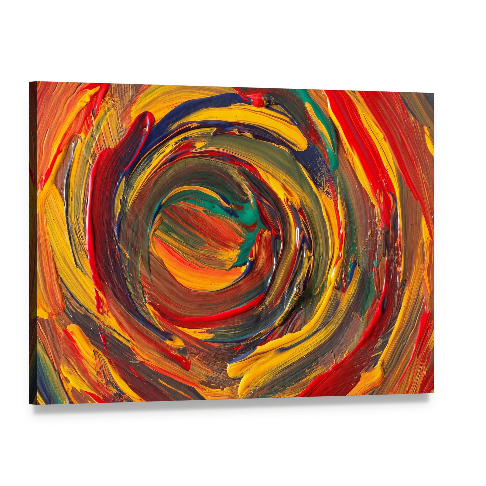 Vibrant Abstract Swirl with Impasto Texture Canvas Wall Art, single panel gallery wrapped canvas, angled product view