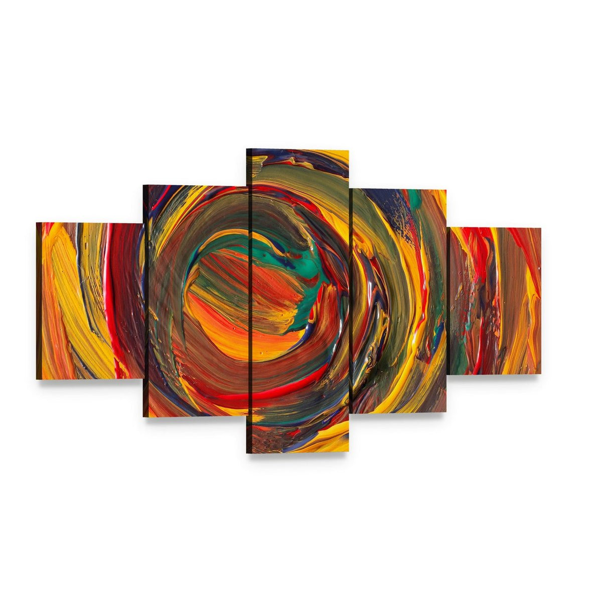 Vibrant Abstract Swirl with Impasto Texture Canvas Wall Art, 5 panel 5 Star layout gallery wrapped canvas set, angled product view
