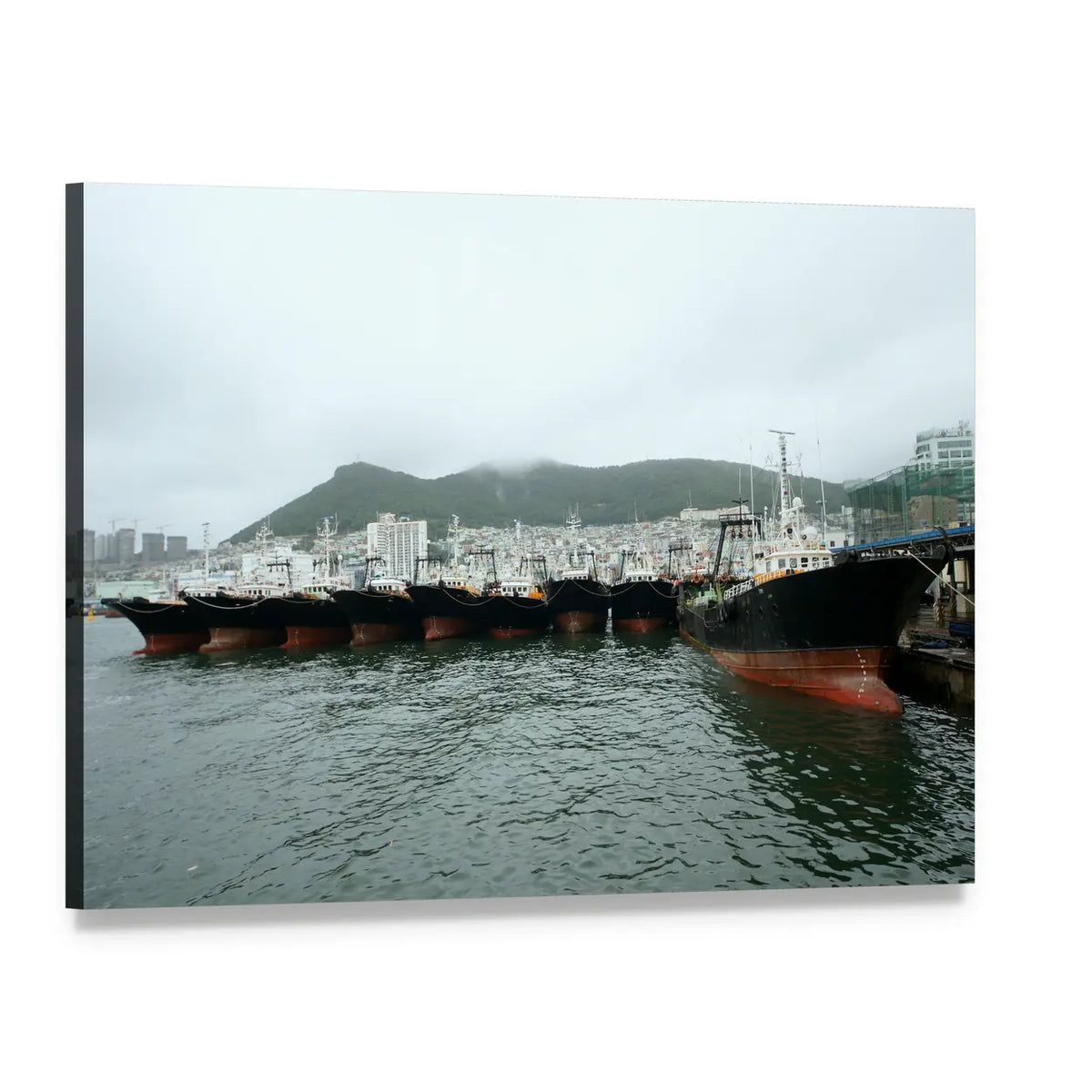 Busan Port Cargo Ships Canvas Wall Art, single panel gallery wrapped canvas, angled product view