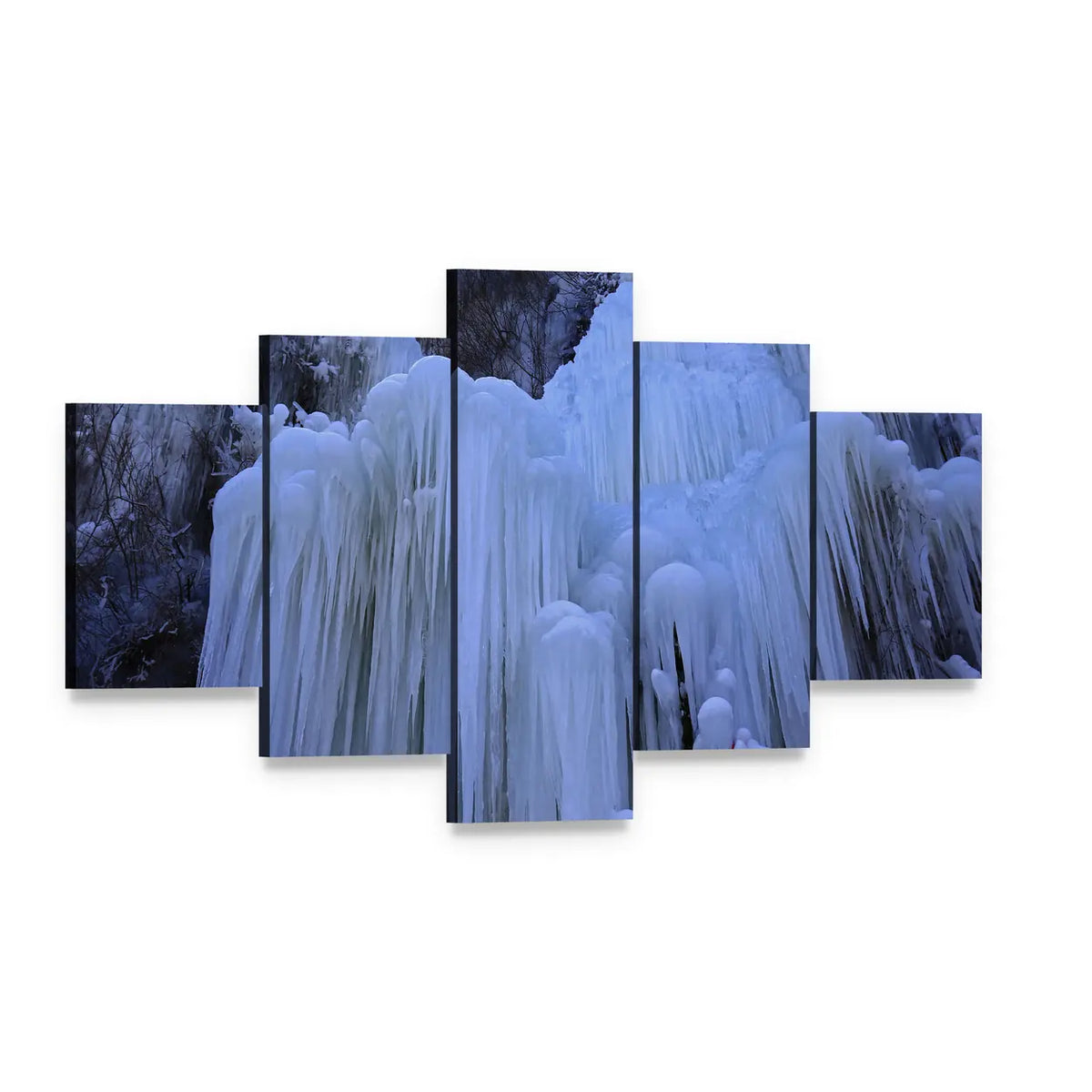 Ice Waterfall in Winter Canvas Wall Art, 5 panel 5 Star layout gallery wrapped canvas set, angled product view