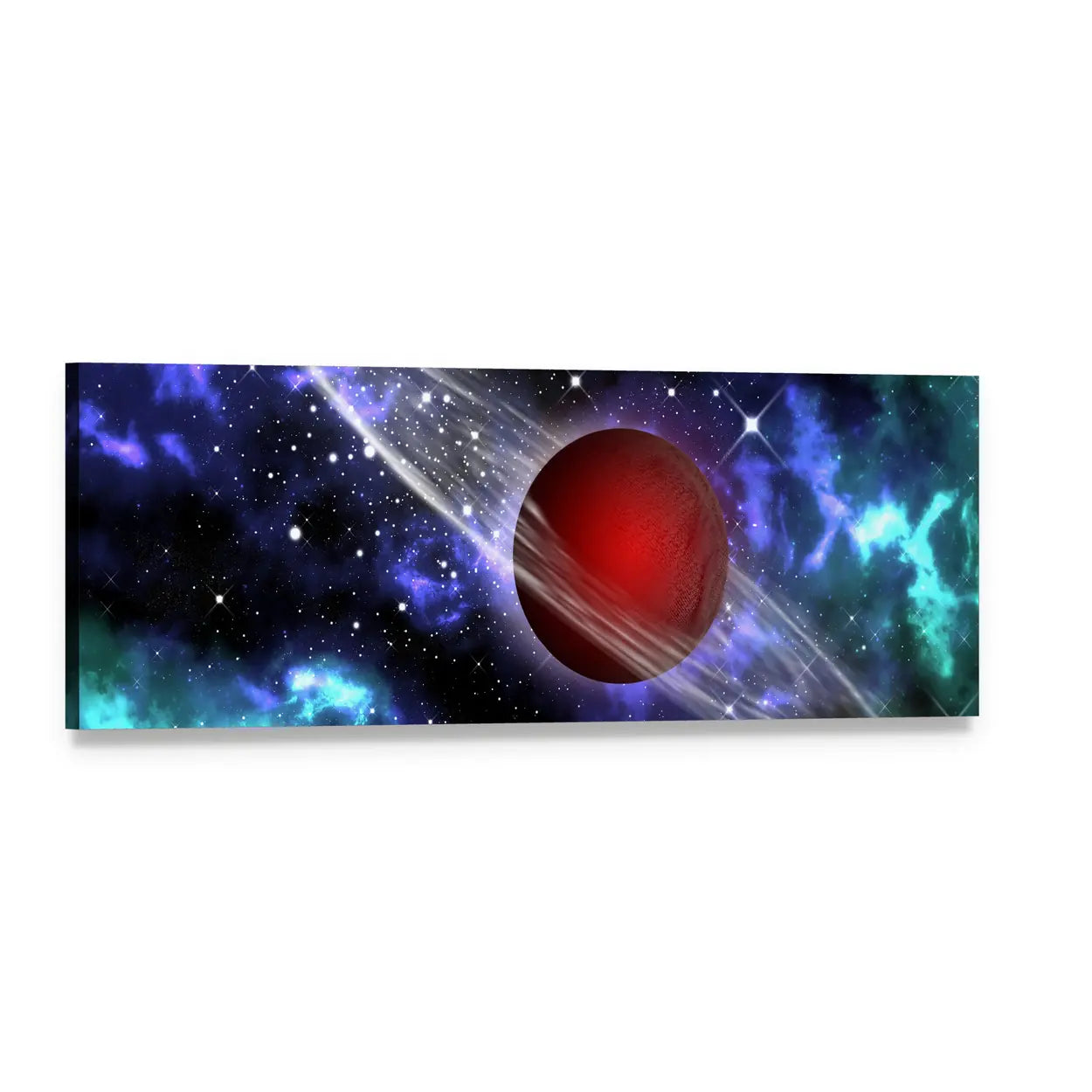 Red Gas Planet in Orion Panoramic Canvas Wall Art, single panel gallery wrapped canvas, angled product view
