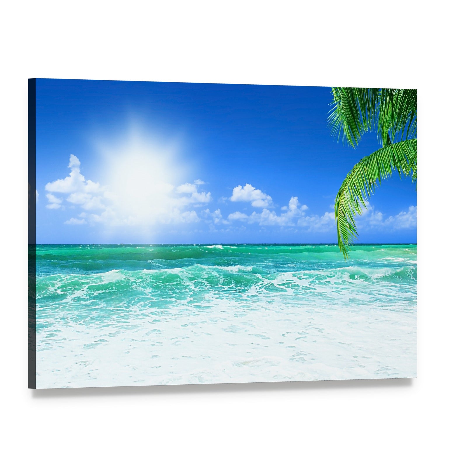 Beach at Day Time Canvas Wall Art, single panel gallery wrapped canvas, angled product view