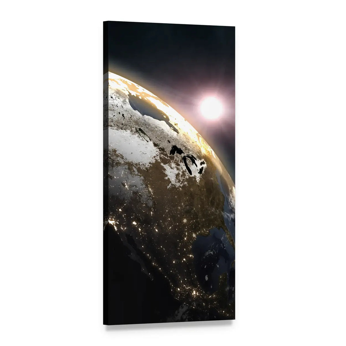 Sunrise Over North America from Orbit Vertical Canvas Wall Art, 1 panel 1 Vertical layout gallery wrapped canvas set, angled product view