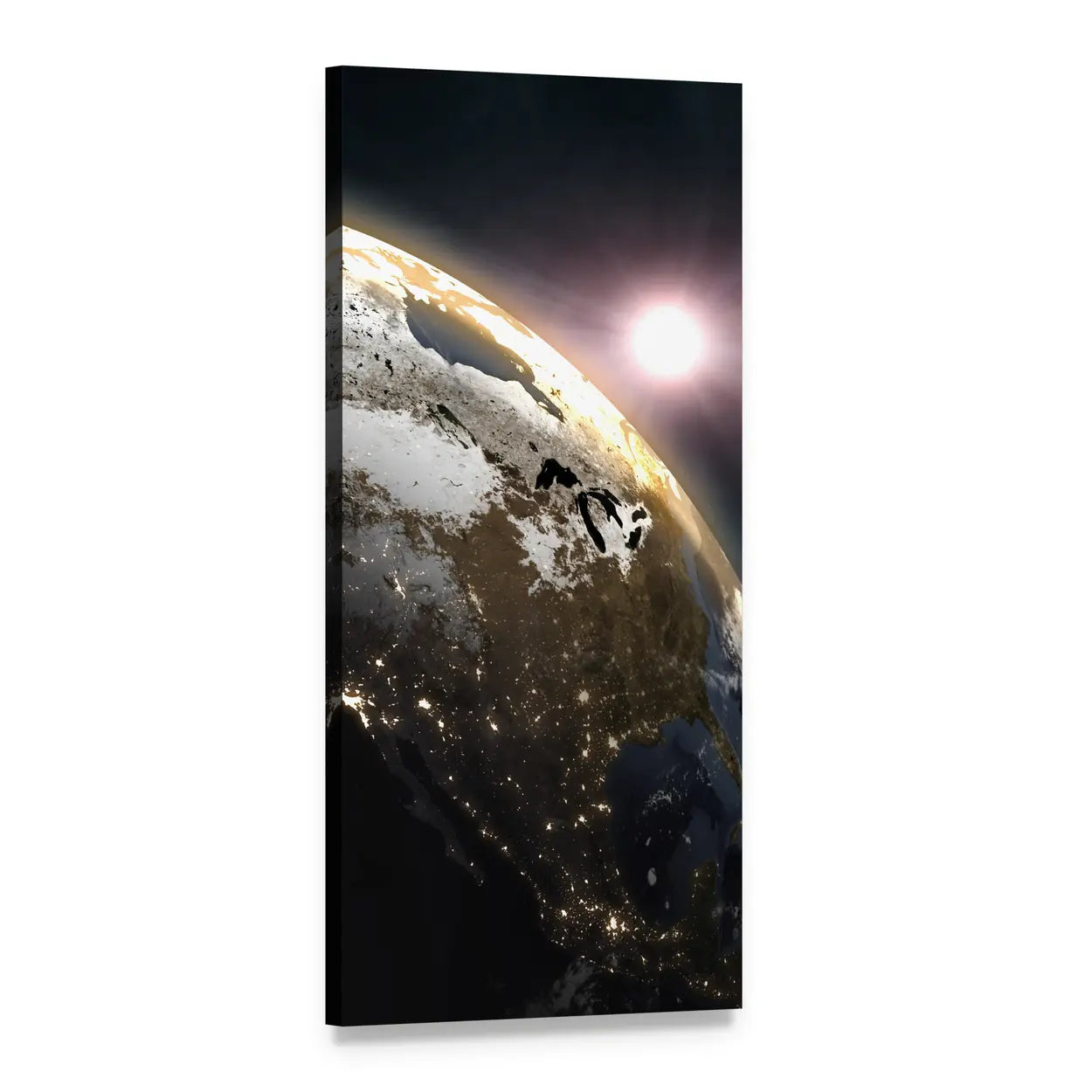 Sunrise Over North America from Orbit Vertical Canvas Wall Art, 1 panel 1 Vertical layout gallery wrapped canvas set, angled product view