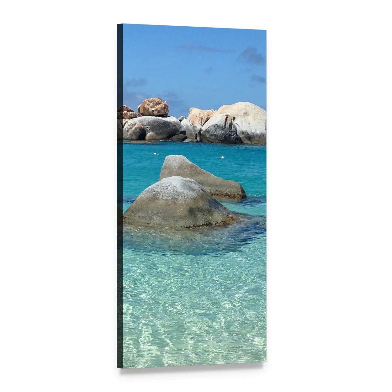 Tropical Shoreline with Turquoise Water Vertical Canvas Wall Art, 1 panel 1 Vertical layout gallery wrapped canvas set, angled product view