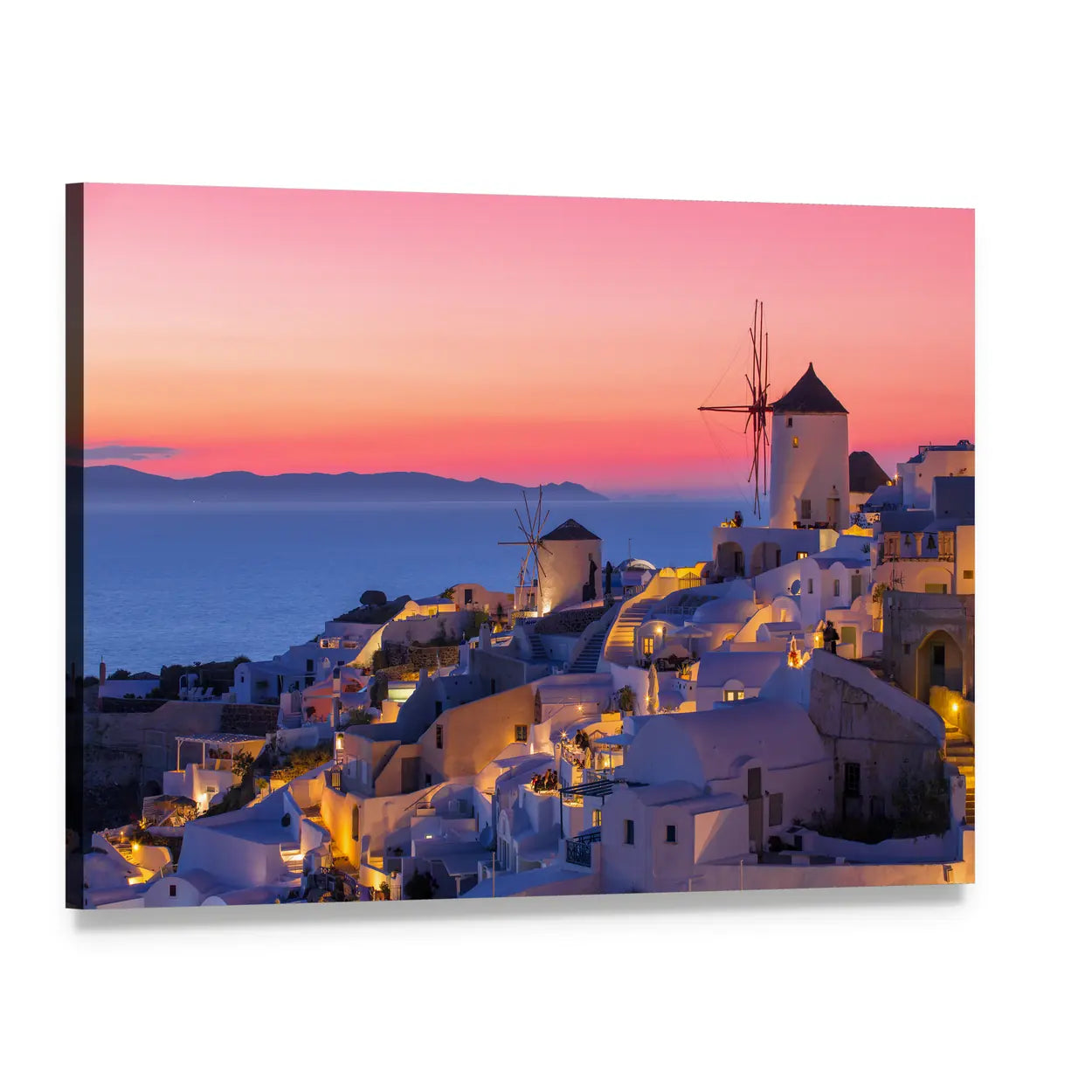 Sunset in Santorini Canvas Wall Art, single panel gallery wrapped canvas, angled product view