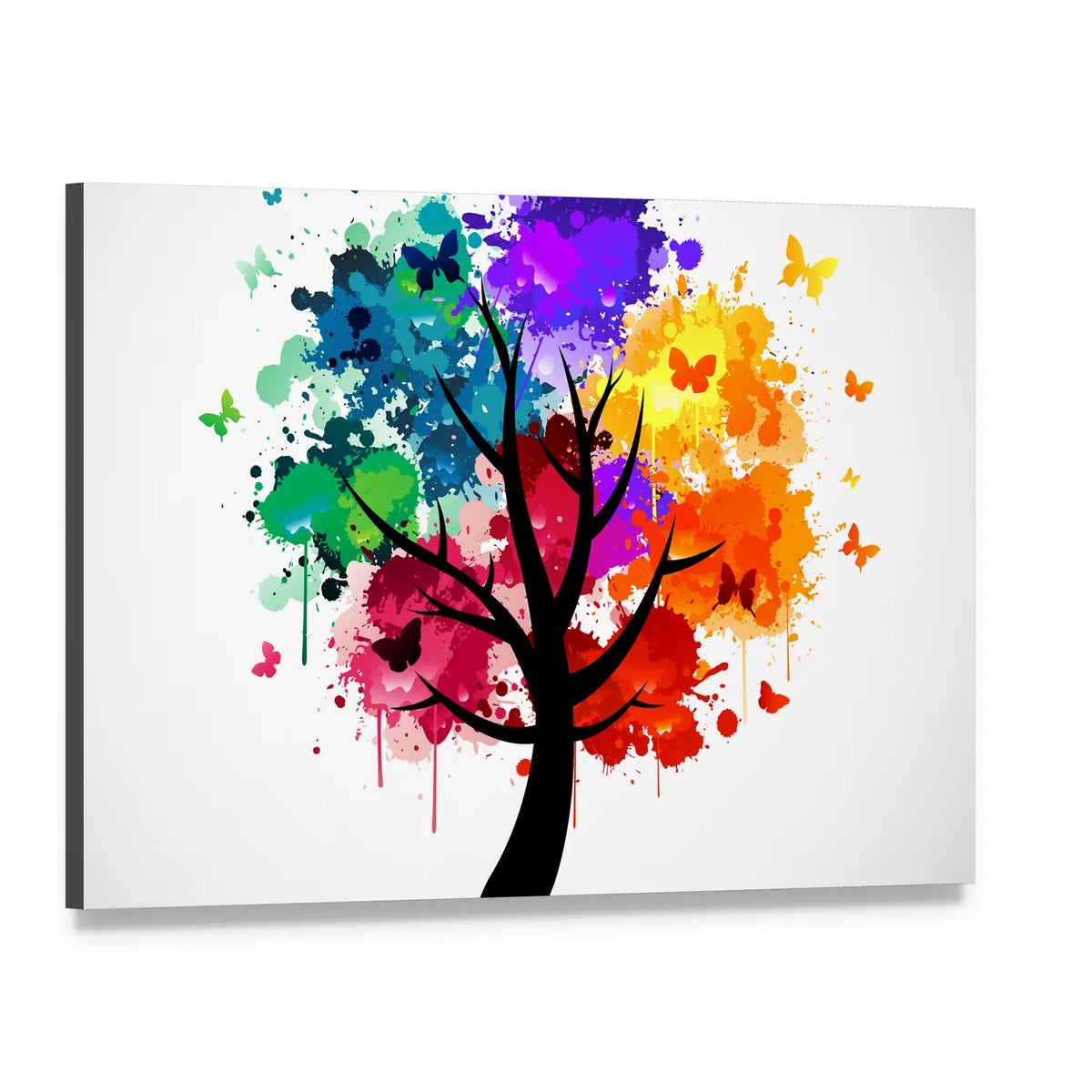 Colorful Butterflies on Tree Canvas Wall Art, single panel gallery wrapped canvas, angled product view