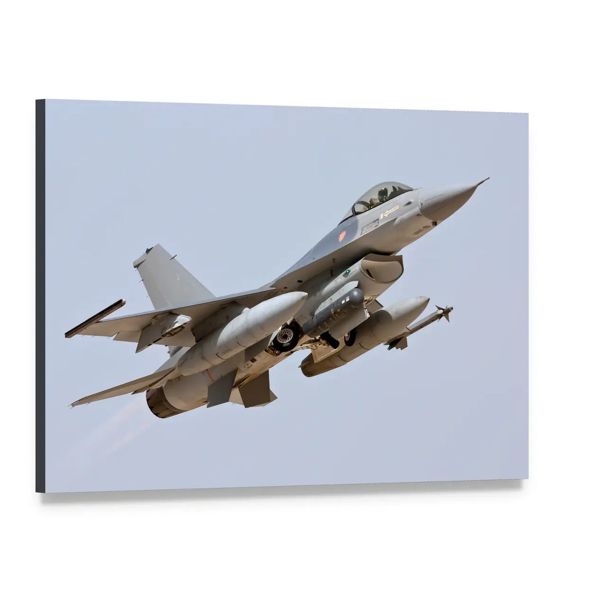 F-16 Takeoff Canvas Wall Art, single panel gallery wrapped canvas, angled product view