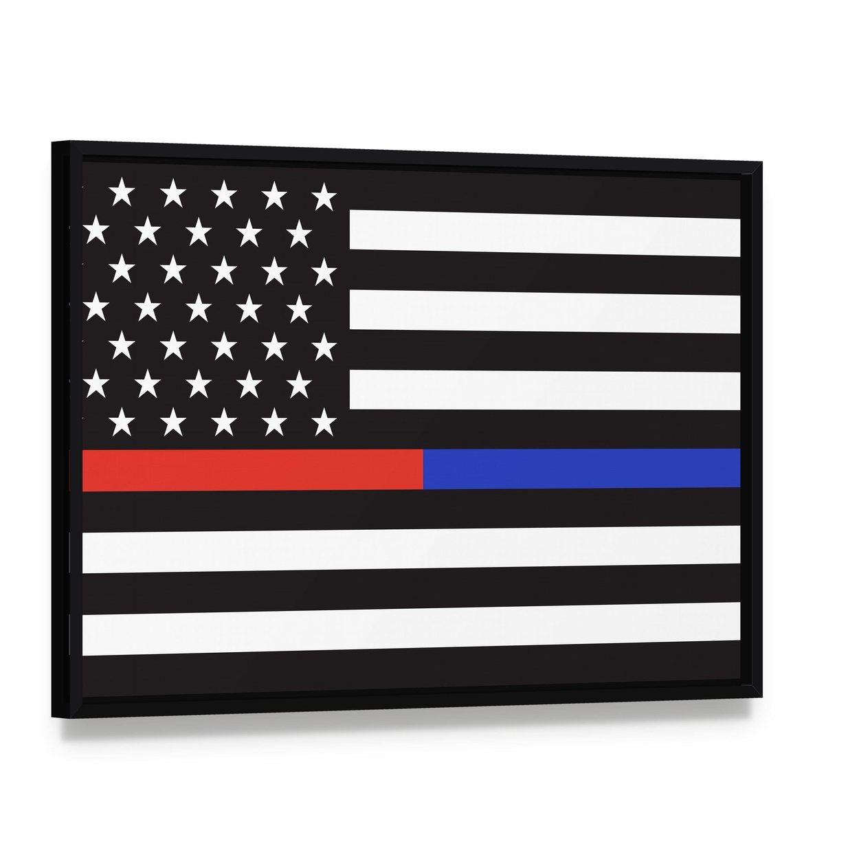 American Firefighters and Paramedics Flag Canvas Wall Art, framed canvas in a black floater frame, angled product view