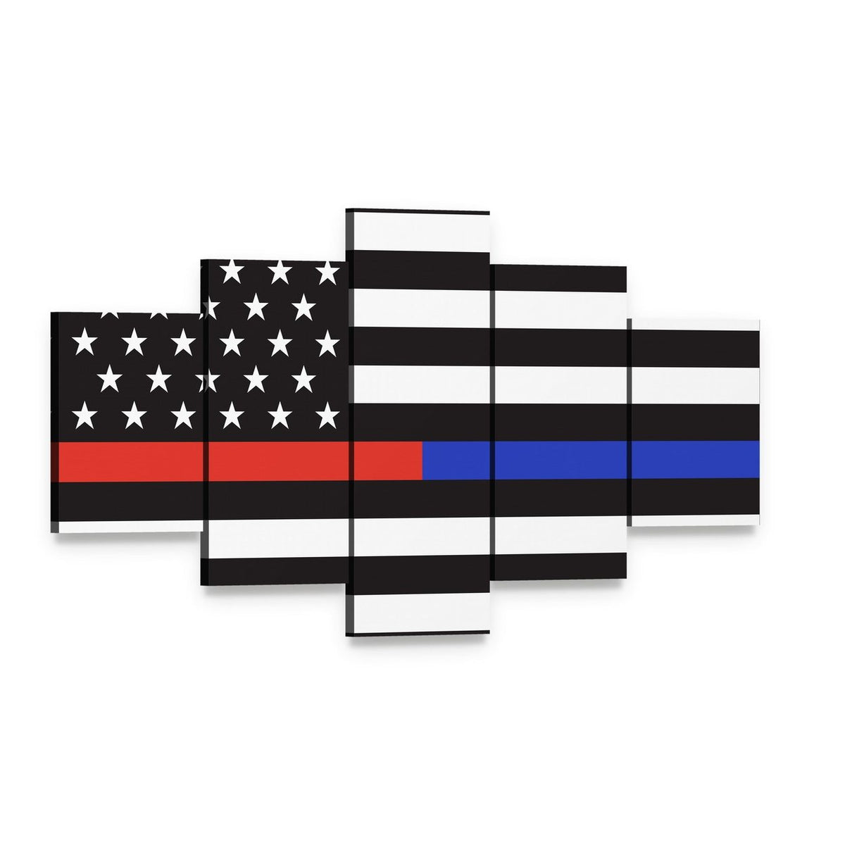 American Firefighters and Paramedics Flag Canvas Wall Art, 5 panel 5 Star layout gallery wrapped canvas set, angled product view