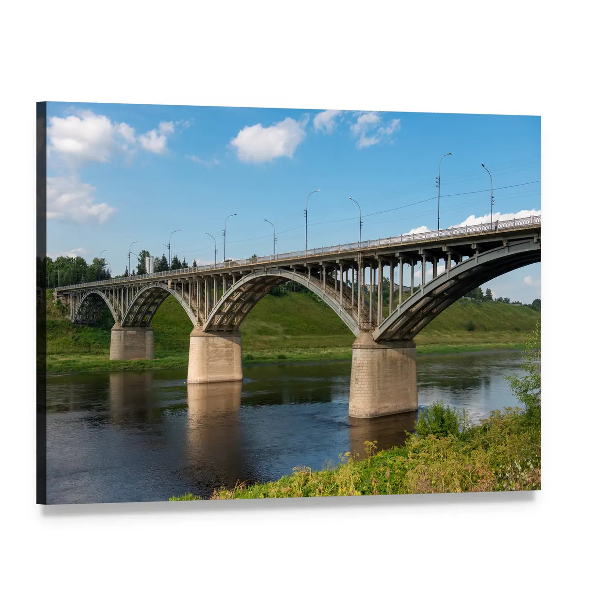 Bridge on Volga River Canvas Wall Art, single panel gallery wrapped canvas, angled product view