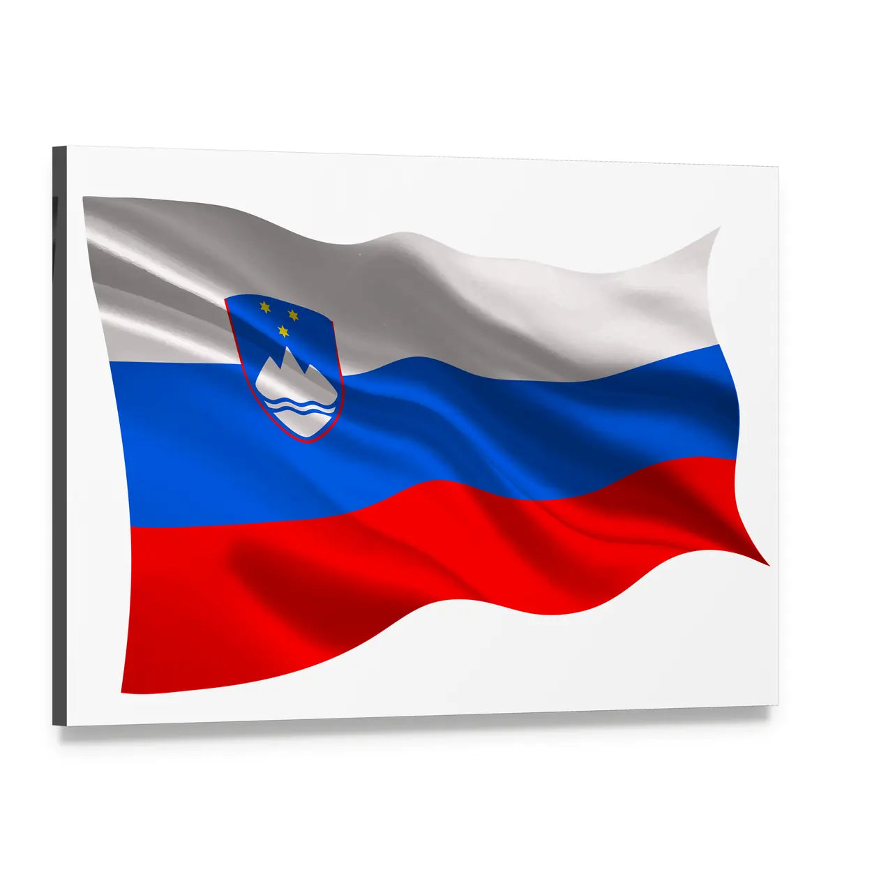 Slovenian Flag Close-up with Coat of Arms Canvas Wall Art, single panel gallery wrapped canvas, angled product view