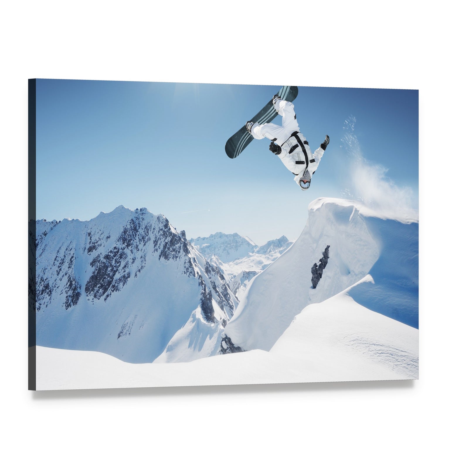 Snowboard Jump Canvas Wall Art, single panel gallery wrapped canvas, angled product view