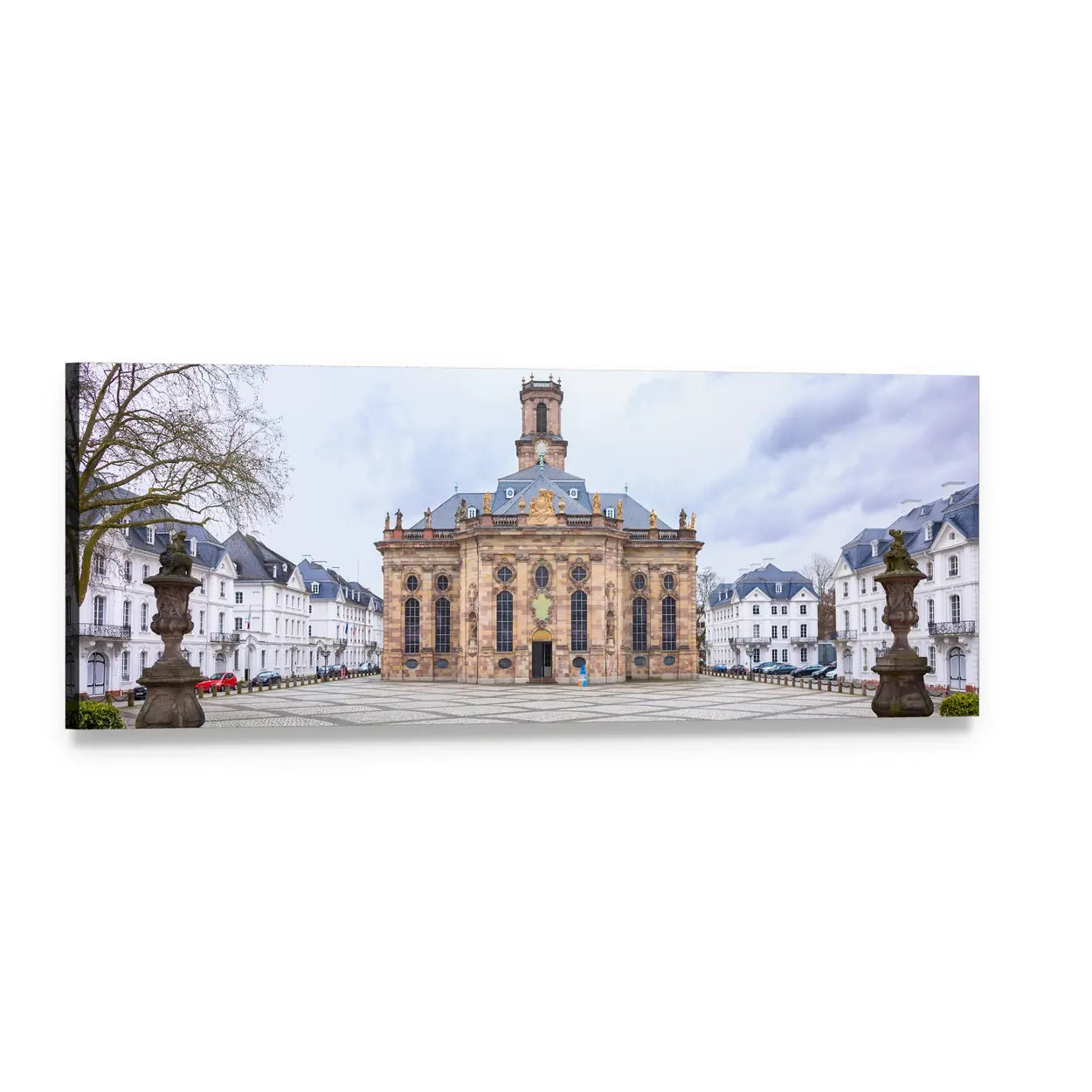 Saarbrucken Protestant Church Panoramic Canvas Wall Art, single panel gallery wrapped canvas, angled product view
