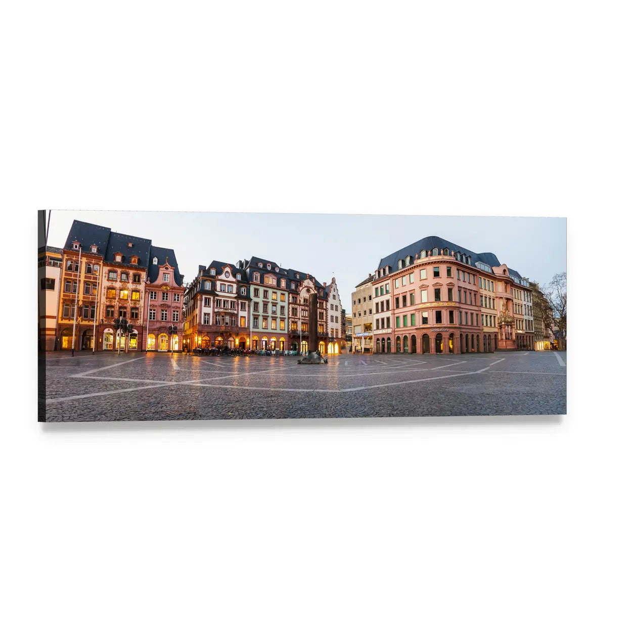 Old Town Mainz at Dusk Panoramic Canvas Wall Art, single panel gallery wrapped canvas, angled product view