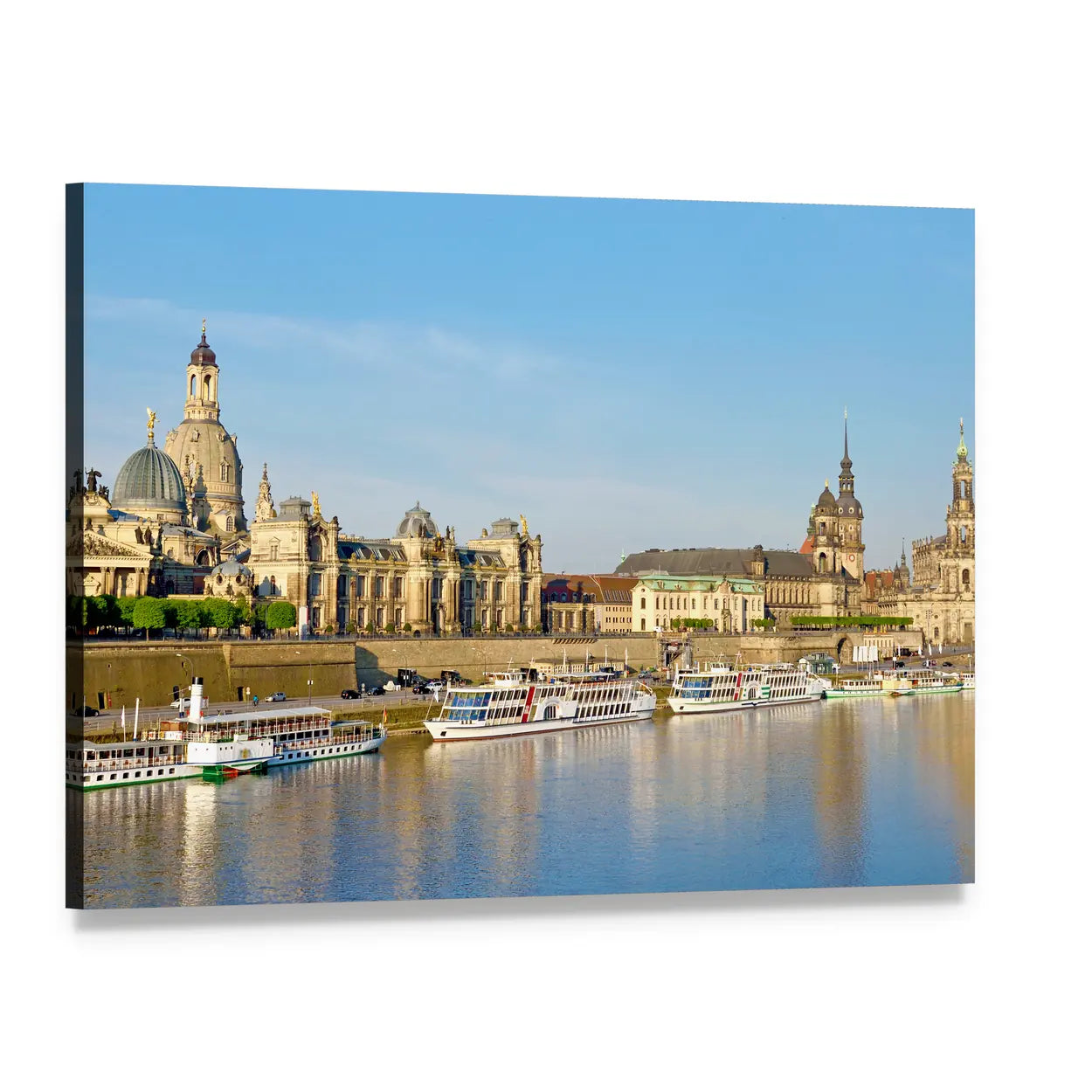 Old Dresden on the River Elbe Canvas Wall Art, single panel gallery wrapped canvas, angled product view