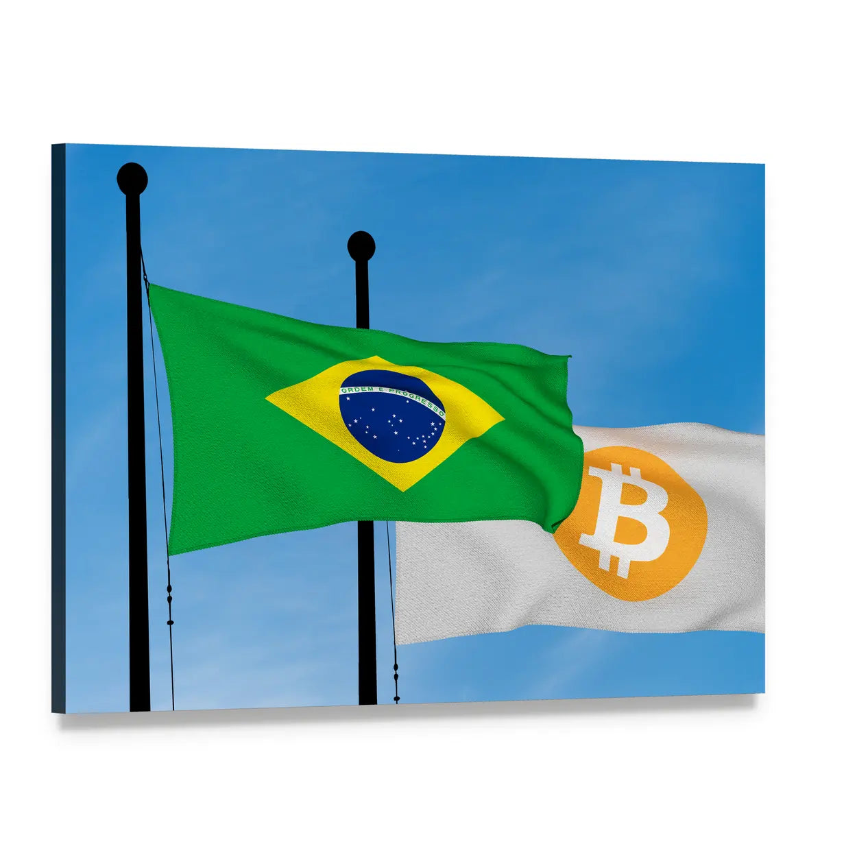 Brazilian and Bitcoin Flags Canvas Wall Art, single panel gallery wrapped canvas, angled product view
