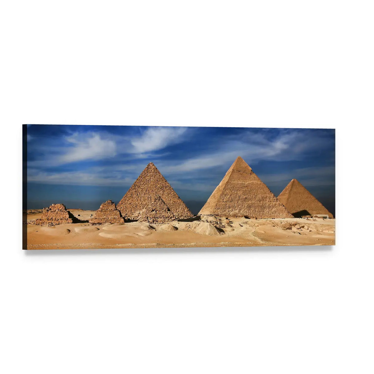 Great Pyramids of Giza Panoramic Canvas Wall Art, single panel gallery wrapped canvas, angled product view