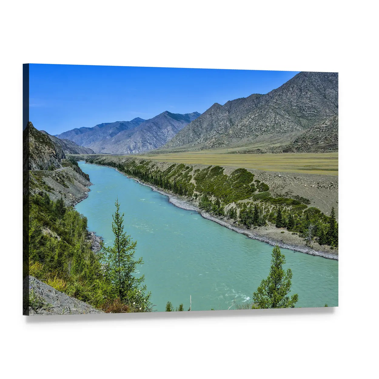 Turquoise Katun River in Russia Canvas Wall Art, single panel gallery wrapped canvas, angled product view