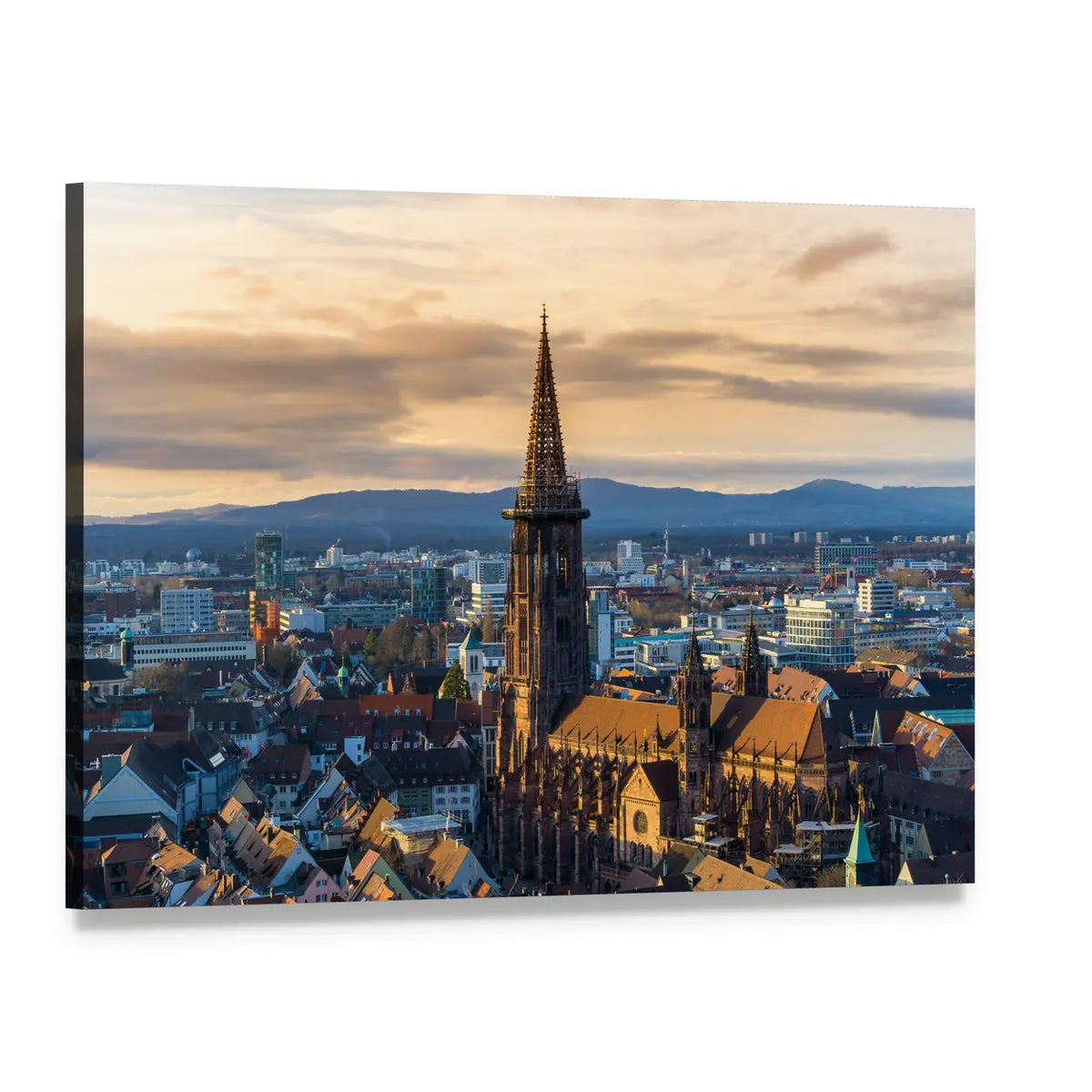 Winter Sunset Over Cathedral Spire Canvas Wall Art, single panel gallery wrapped canvas, angled product view