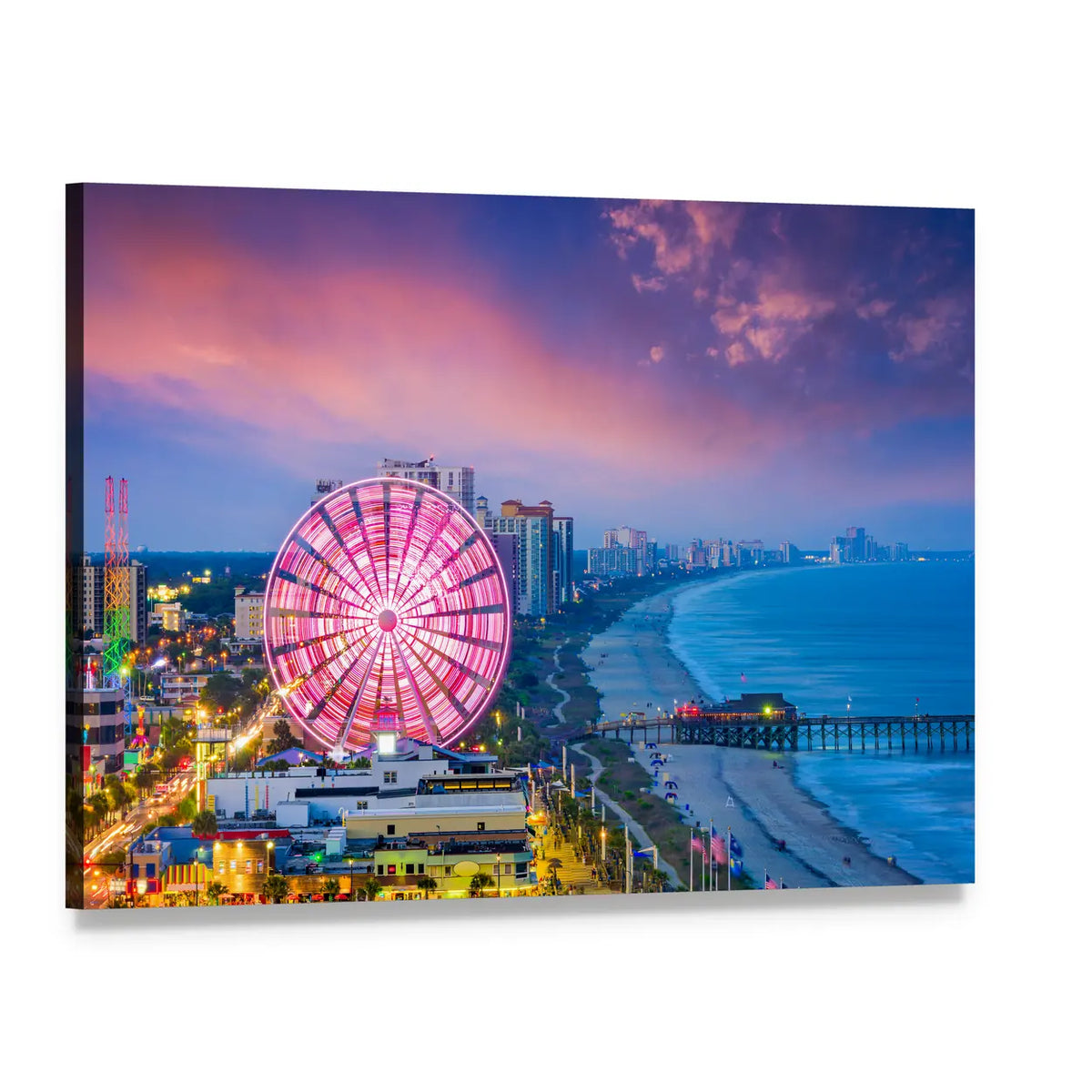 Myrtle Beach Sunset Ferris Wheel Canvas Wall Art, single panel gallery wrapped canvas, angled product view