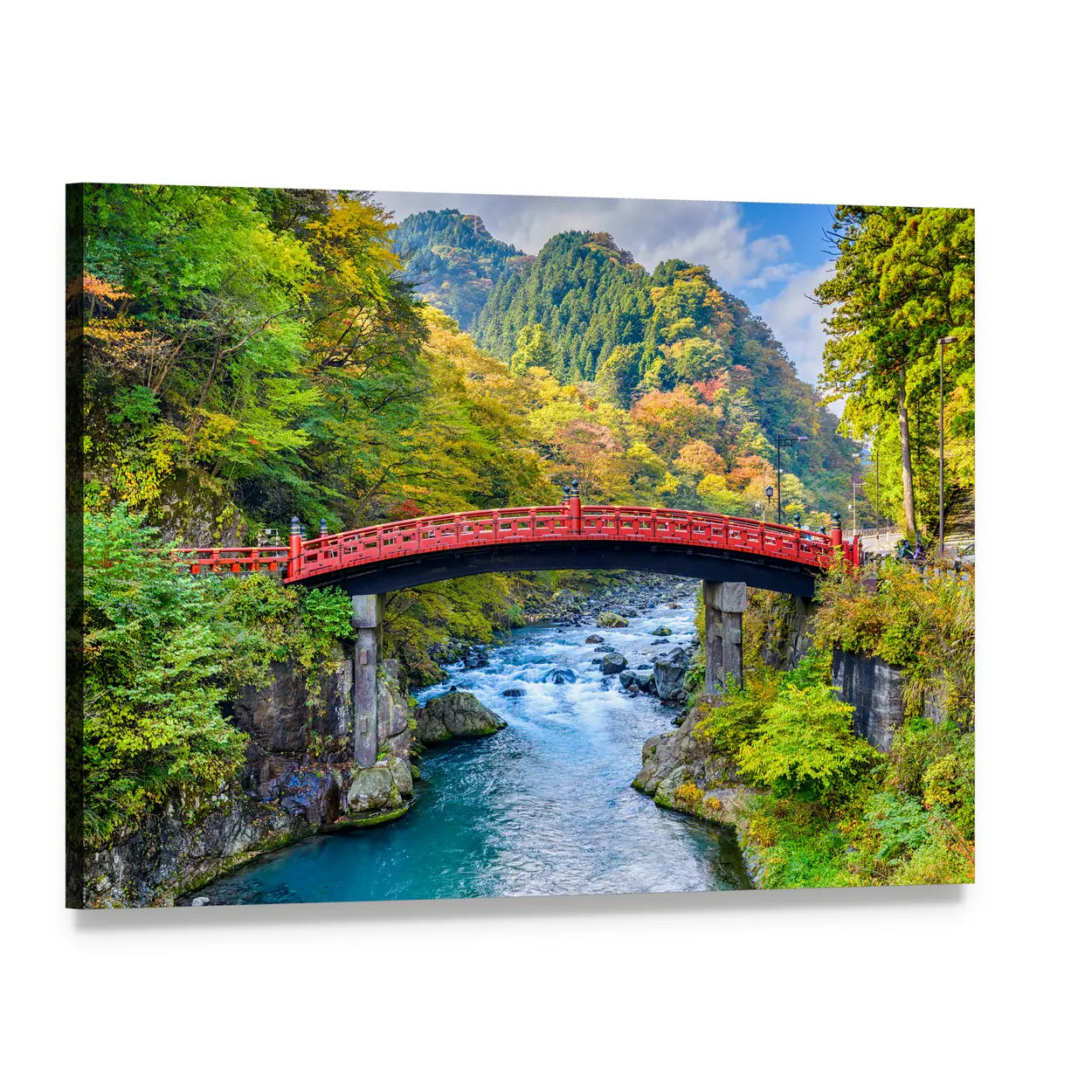 Shinkyo Bridge in Nikko Canvas Wall Art, single panel gallery wrapped canvas, angled product view