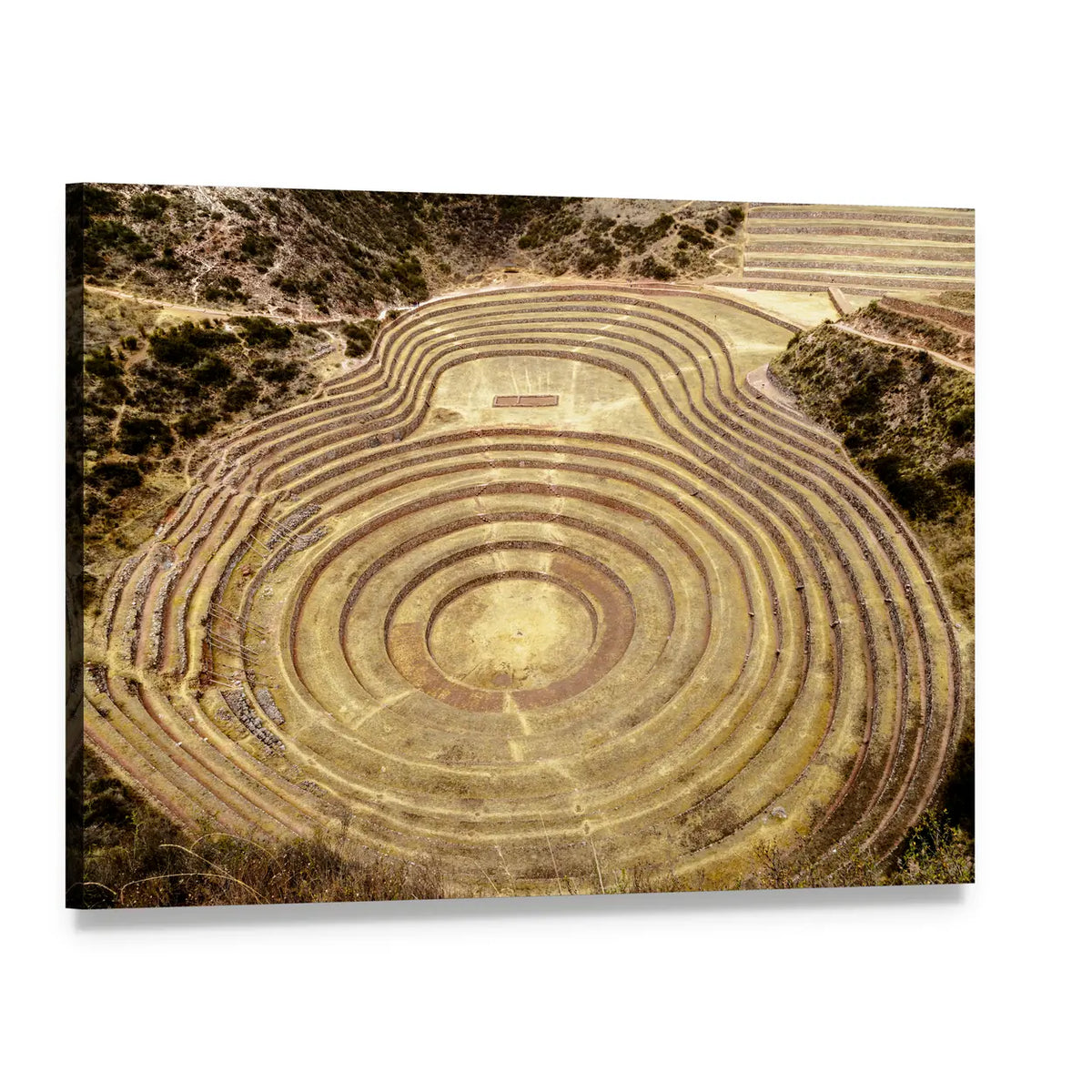 Moray Quechua Terraces Peru Canvas Wall Art, single panel gallery wrapped canvas, angled product view