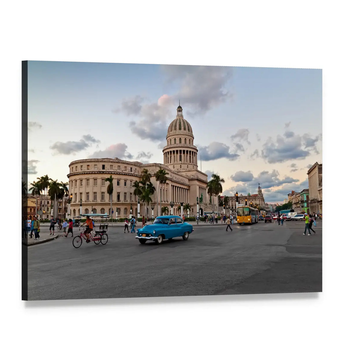 El Capitolio Street Scene, Havana Canvas Wall Art, single panel gallery wrapped canvas, angled product view
