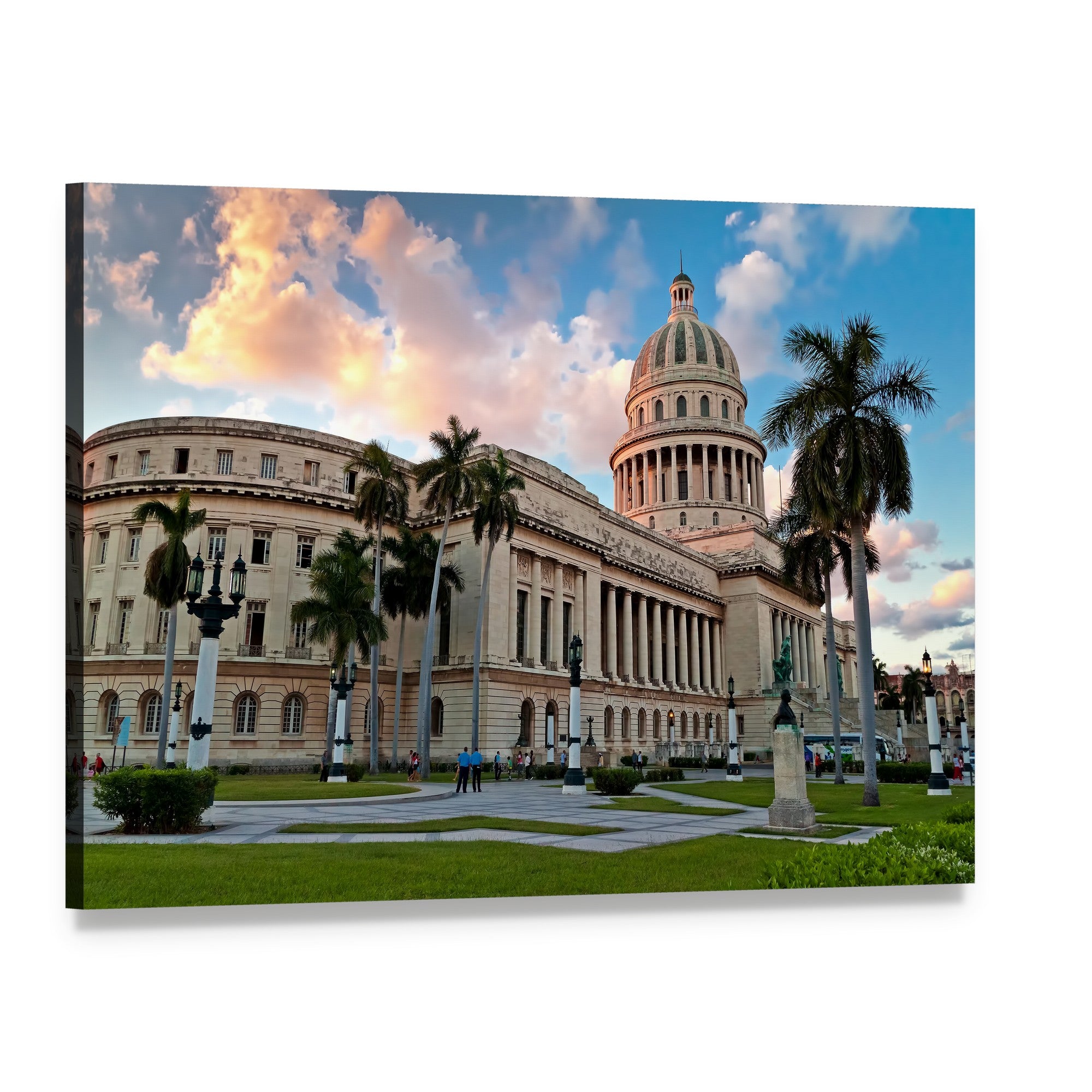 Capitol Building Gardens with Palm Trees Canvas Wall Art, single panel gallery wrapped canvas, angled product view