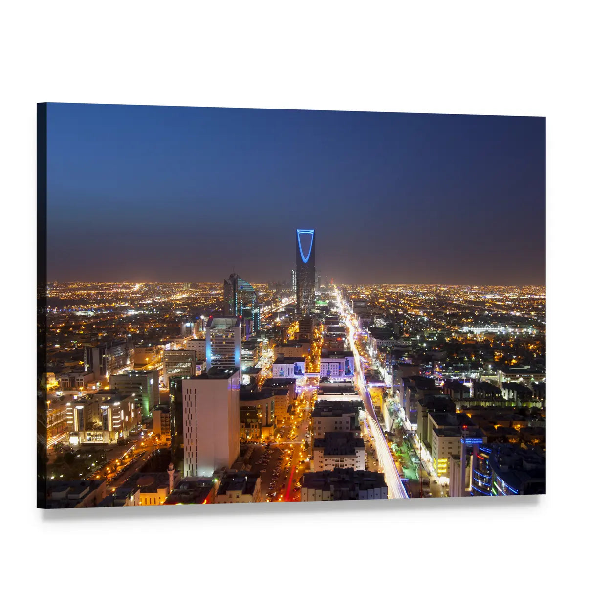 Riyadh Night Skyline Canvas Wall Art, single panel gallery wrapped canvas, angled product view