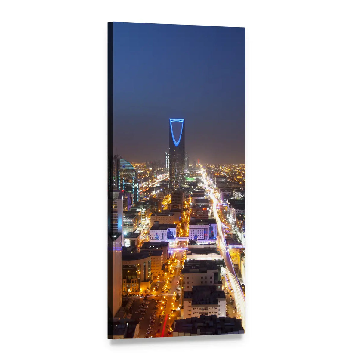Riyadh Skyline at Night Vertical Canvas Wall Art, 1 panel 1 Vertical layout gallery wrapped canvas set, angled product view