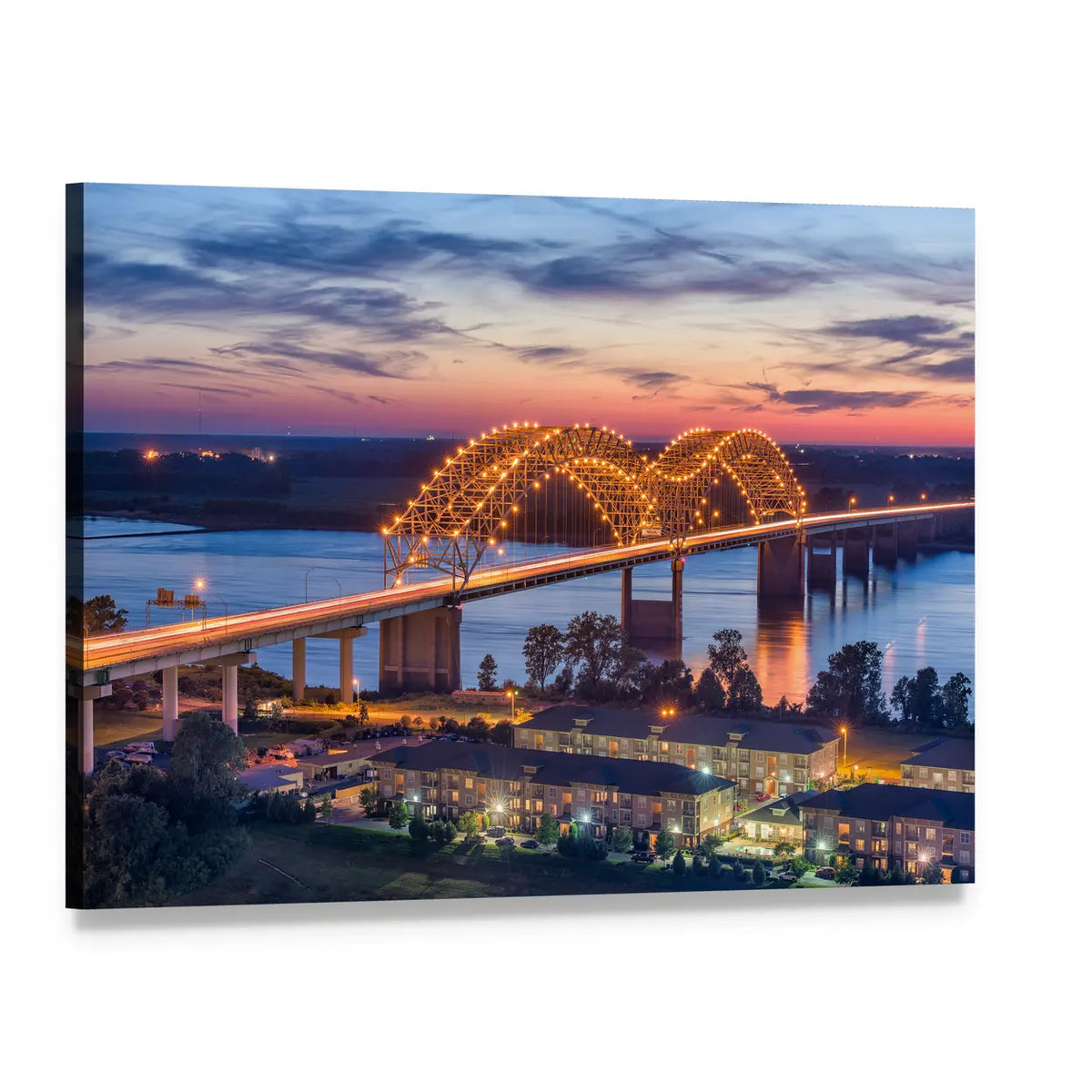 Hernando De Soto Bridge at Sunset Canvas Wall Art, single panel gallery wrapped canvas, angled product view